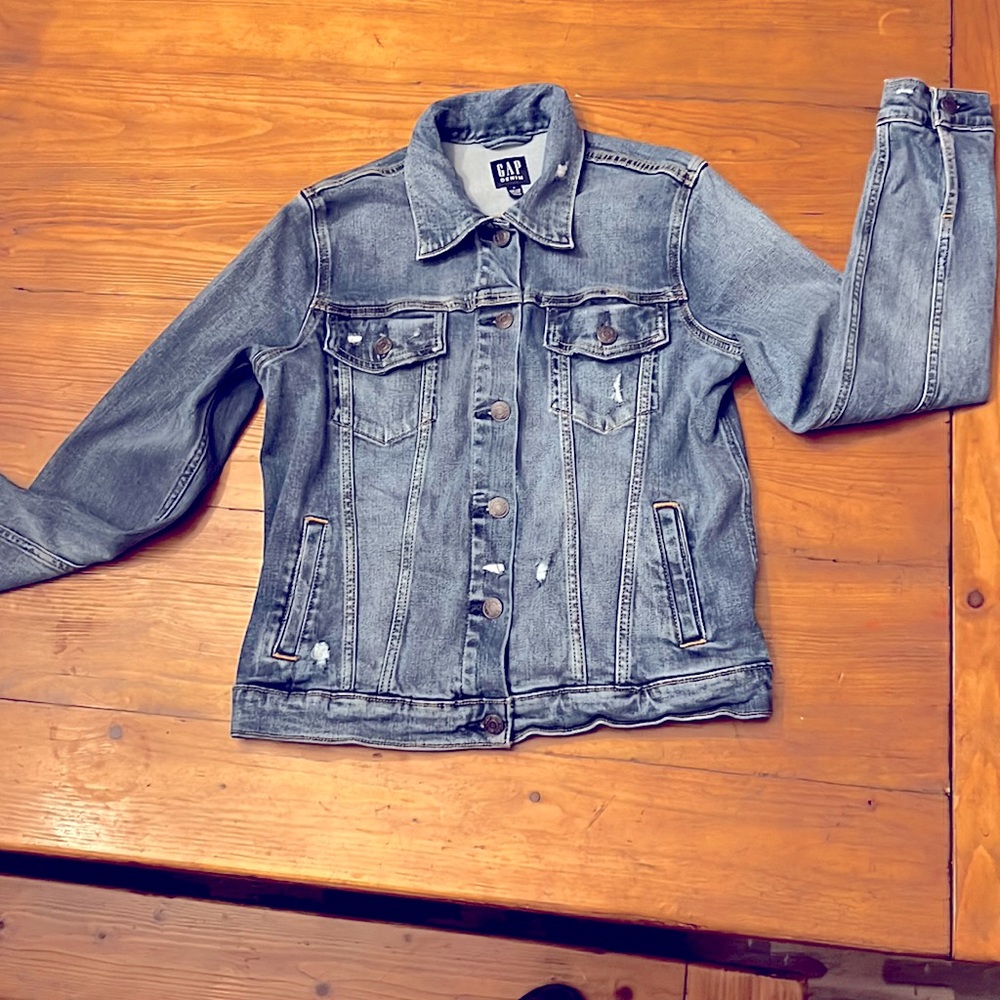 GAP denim jean jacket destructed medium indigo wash small
